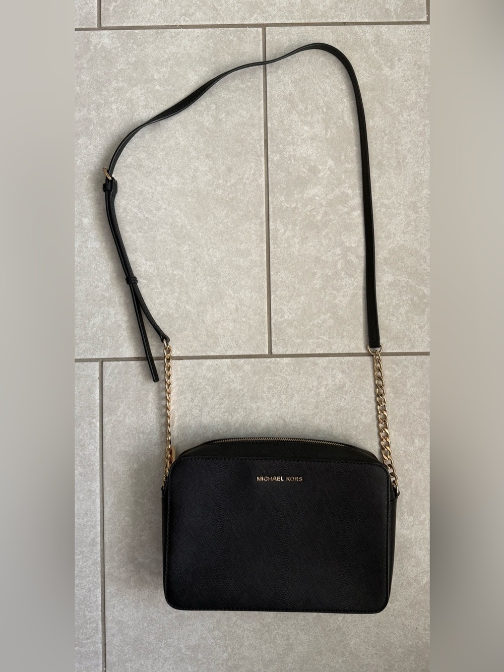 Michael Kors Black Crossbody Camera Bag with Gold Chain